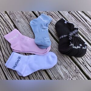 6 Pair Ladies HURLEY Socks Solid Colors Black Pink Blue White New Socks No Tags